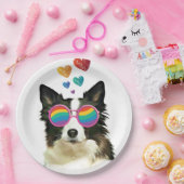 Border Collie Dog met Hearts Valentijnsdag Papieren Bordje (Feest)
