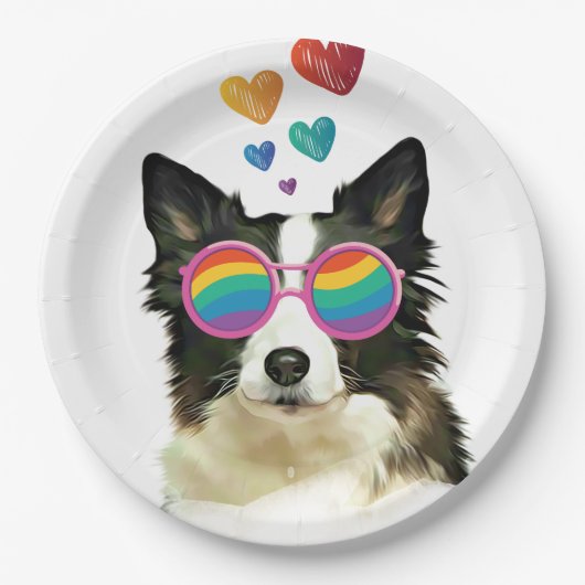 Border Collie Dog met Hearts Valentijnsdag Papieren Bordje (Voorkant)