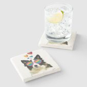 Border Collie Dog met Hearts Valentijnsdag Stenen Onderzetter (Zijkant)