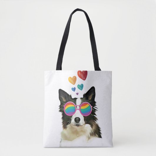 Border Collie Dog met Hearts Valentijnsdag Tote Bag (Voorkant)