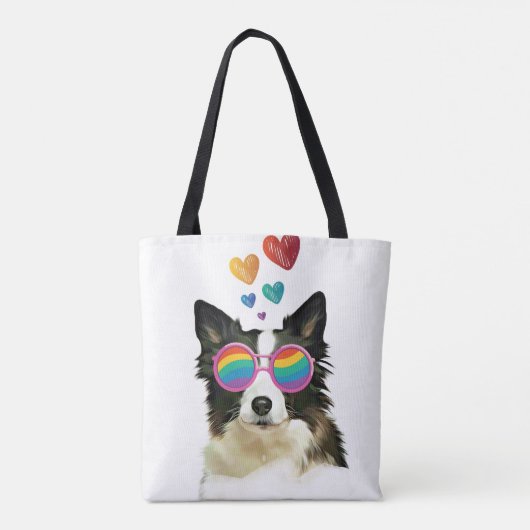 Border Collie Dog met Hearts Valentijnsdag Tote Bag (Achterkant)