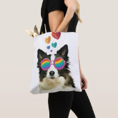 Border Collie Dog met Hearts Valentijnsdag Tote Bag (Dichtbij)