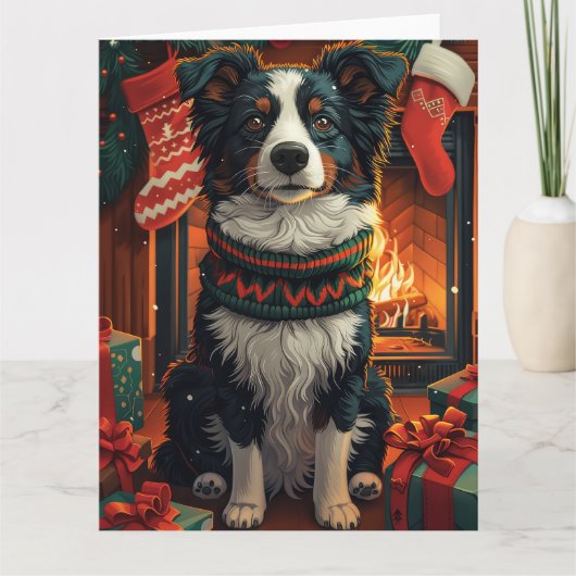 Border Collie Dog met kerstcadeaus open haard Kaart (Voorkant)