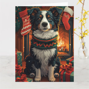 Border Collie Dog met kerstcadeaus open haard Kaart