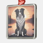 Border Collie Dog Metalen Ornament (Links)