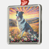 Border Collie Dog Metalen Ornament (Links)