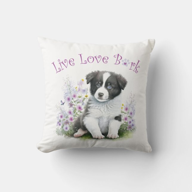 Border Collie Dog Mom Bloemen Kussen (Voorkant)