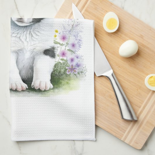 Border Collie Dog Mom Bloemen Theedoek (Quarter Fold)