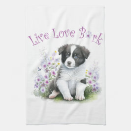 Border Collie Dog Mom Bloemen Theedoek