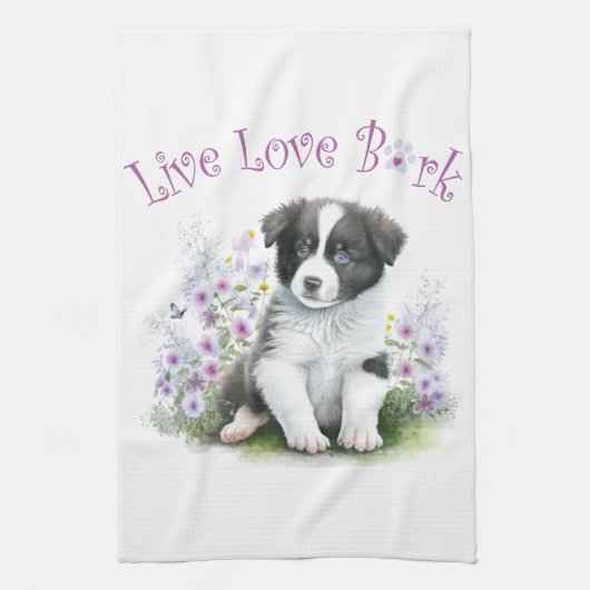Border Collie Dog Mom Bloemen Theedoek (Verticaal)