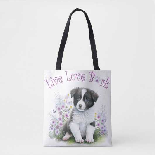Border Collie Dog Mom Bloemen Tote Bag (Voorkant)