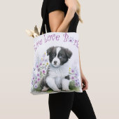 Border Collie Dog Mom Bloemen Tote Bag (Dichtbij)