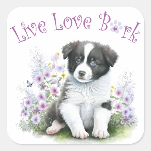 Border Collie Dog Mom Bloemen Vierkante Sticker (Voorkant)
