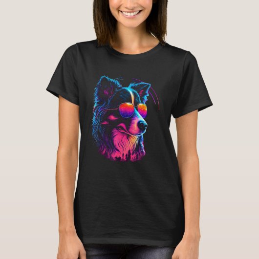 Border Collie Dog owner Vaporwave Notorious DJ T-shirt (Voorkant)