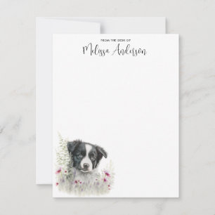 Border Collie Dog Personalized Waterverf Puppy Notitiekaartje