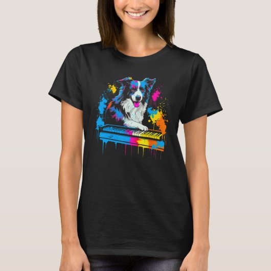 Border Collie Dog Pianist T-shirt (Voorkant)