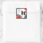 Border Collie Dog Poinsettia Bouquet Kerstmis Vierkante Sticker (Tas)