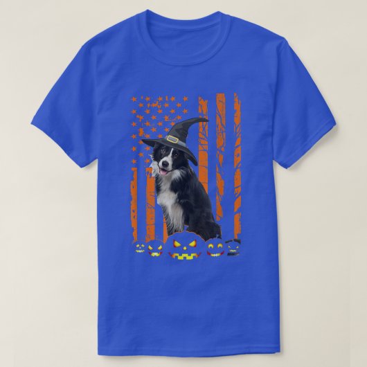 Border Collie Dog Pumpkin American Flag Witch Hall T-shirt (Design voorkant)