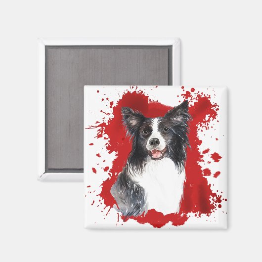 Border Collie Dog Red Abstract Magnet (Voorkant / Achterkant)