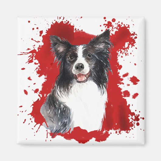 Border Collie Dog Red Abstract Magnet (Voorkant)