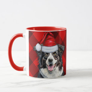 Border Collie Dog Red Buffalo Plaid Kerstmis Mok