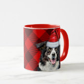 Border Collie Dog Red Buffalo Plaid Kerstmis Mok (Voorkant rechts)