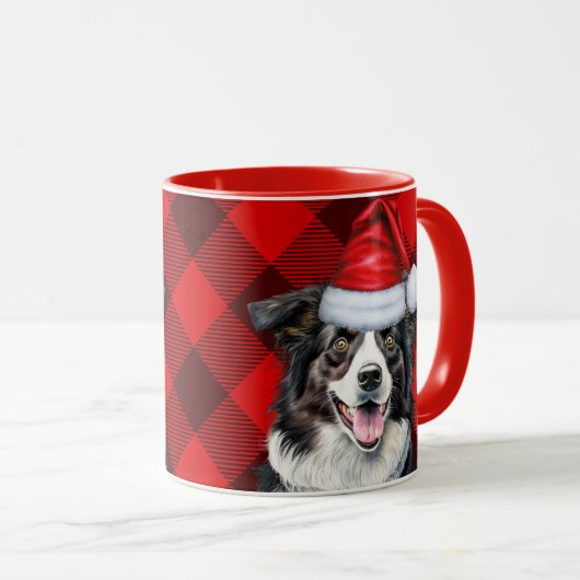 Border Collie Dog Red Buffalo Plaid Kerstmis Mok (Voorkant rechts)