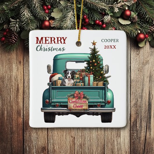 Border Collie Dog Retro Truck Kerstmis Keramisch Ornament