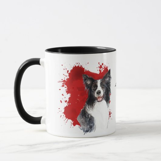 Border Collie Dog Rode Abstracte achtergrond Mok (Links)