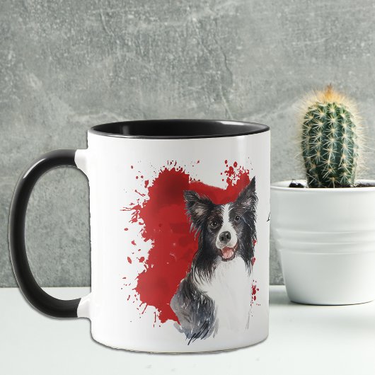 Border Collie Dog Rode Abstracte achtergrond Mok