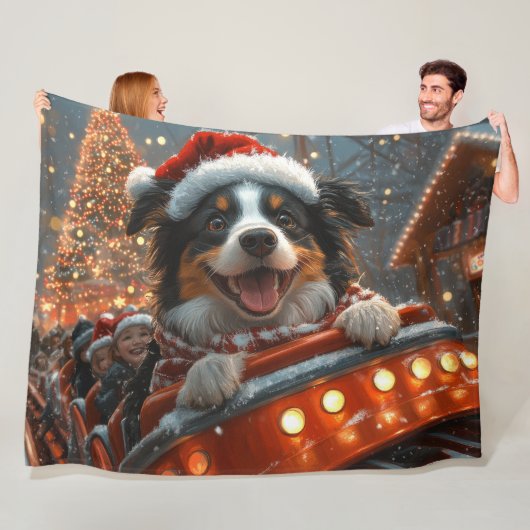 Border Collie Dog Roller Onderzetter Kerst Fleece Deken (In situ)