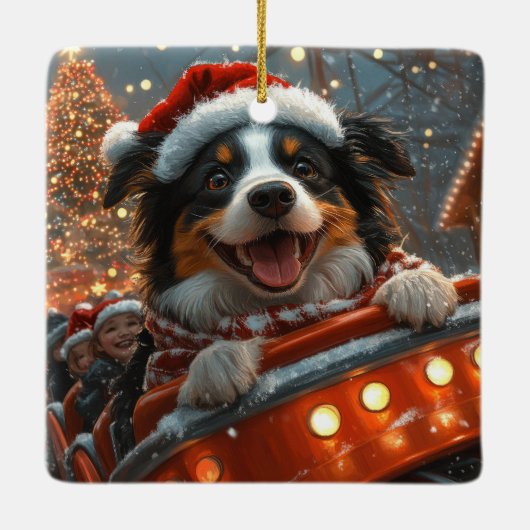 Border Collie Dog Roller Onderzetter Kerst Keramisch Ornament (Achterkant)