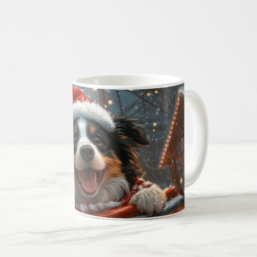 Border Collie Dog Roller Onderzetter Kerst Koffiemok (Voorkant rechts)