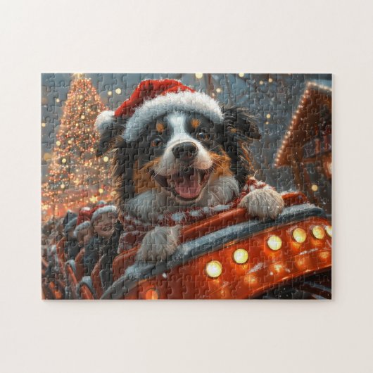 Border Collie Dog Roller Onderzetter Kerst Legpuzzel (Horizontaal)