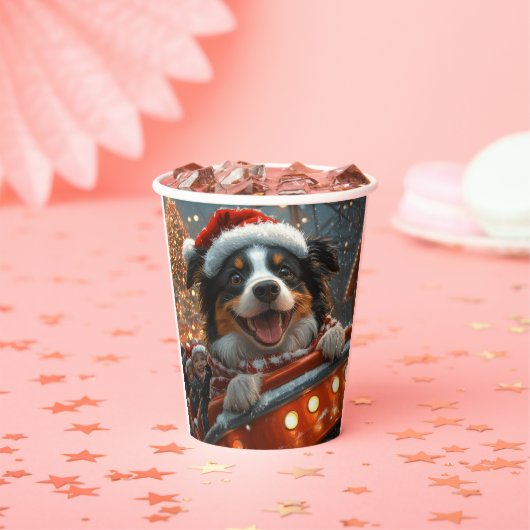 Border Collie Dog Roller Onderzetter Kerst Papieren Bekers (Insitu)