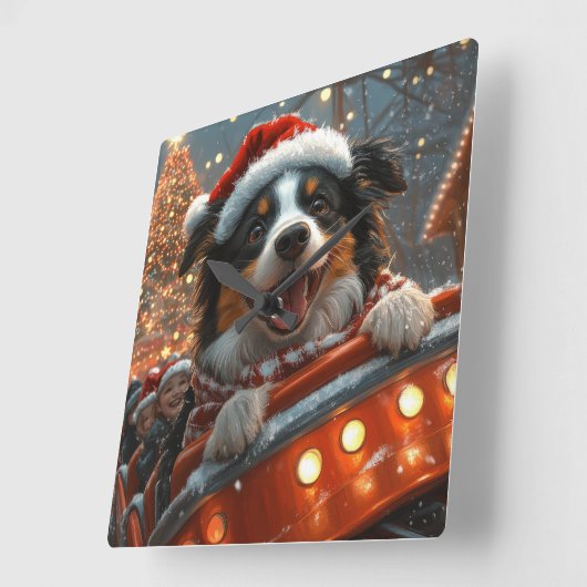 Border Collie Dog Roller Onderzetter Kerst Vierkante Klok (Hoek)