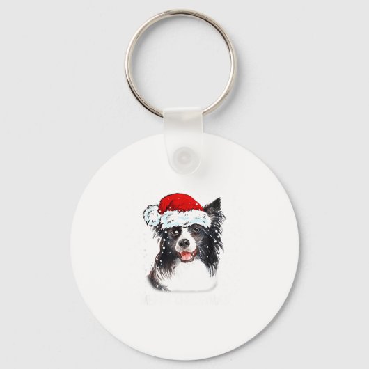 Border Collie Dog Santa Christmas Lights Xmas Boys Sleutelhanger (Voorkant)