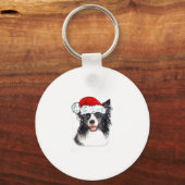 Border Collie Dog Santa Christmas Lights Xmas Boys Sleutelhanger (Voorkant)