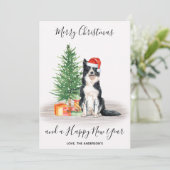 Border Collie Dog Santa Tree Merry Kerstry Feestdagenkaart (Staand voorkant)