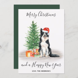 Border Collie Dog Santa Tree Merry Kerstry Feestdagenkaart