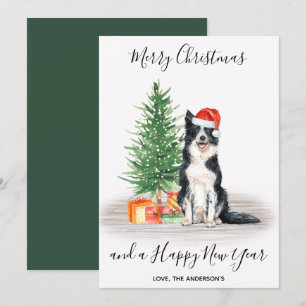 Border Collie Dog Santa Tree Merry Kerstry Feestdagenkaart