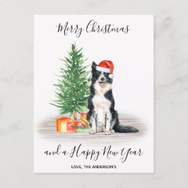Border Collie Dog Santa Tree Merry Kerstry Feestdagenkaart