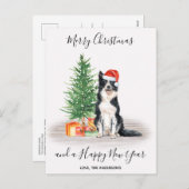 Border Collie Dog Santa Tree Merry Kerstry Feestdagenkaart (Voorkant / Achterkant)