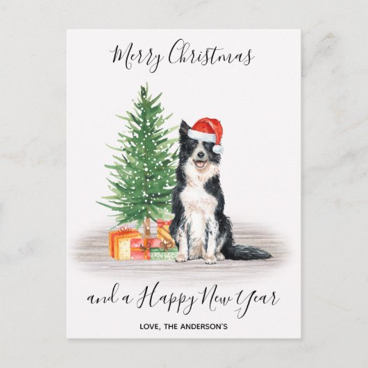 Border Collie Dog Santa Tree Merry Kerstry Feestdagenkaart (Voorkant)