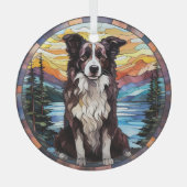 Border Collie Dog Scenic Mountain Stained Glas Ornament (Voorkant)