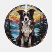 Border Collie Dog Scenic Mountain Stained Glas Ornament (Achterkant)