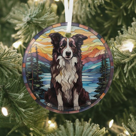 Border Collie Dog Scenic Mountain Stained Glas Ornament (Insitu)