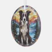 Border Collie Dog Scenic Mountain Stained Glas Ornament (Voorkant links)