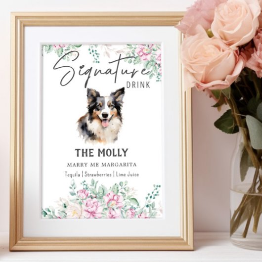 Border Collie Dog Signature Drink Teken Poster