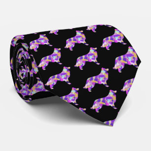Border Collie Dog Silhouet Paarse zwarte hals Stropdas
